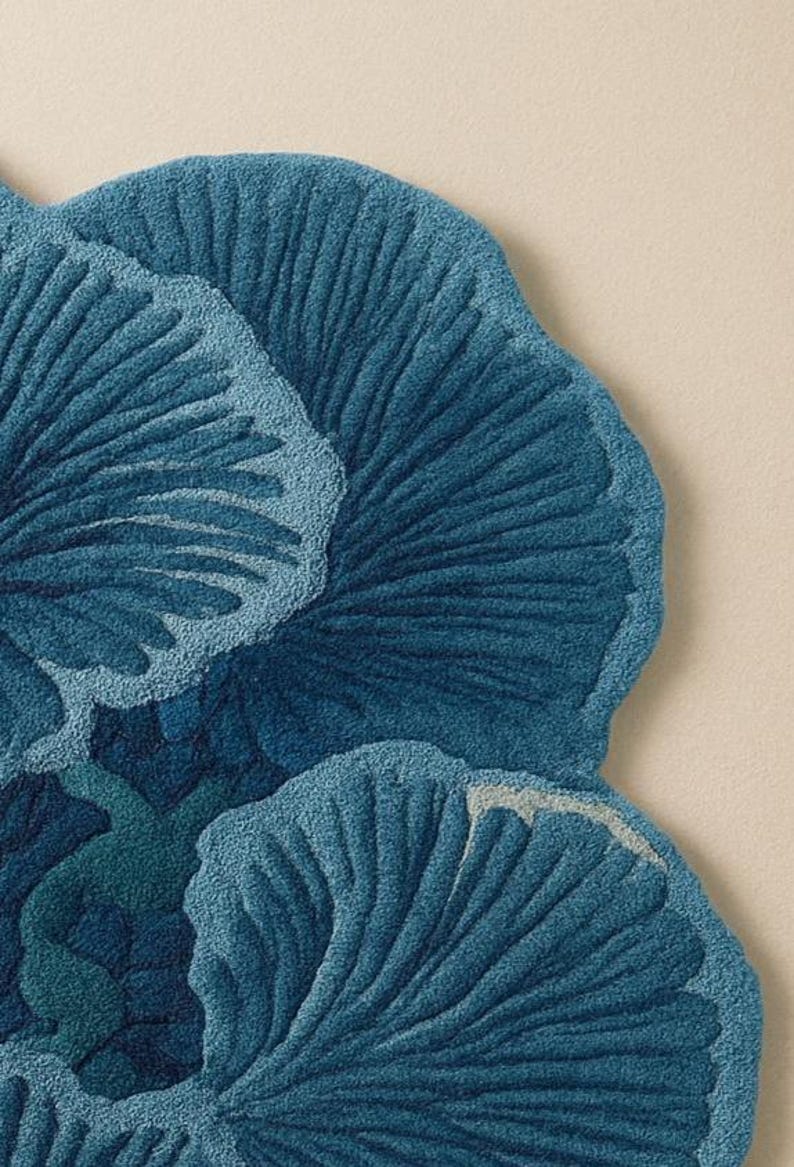 Botanical Flower Shaped Rug | Handmade Blue Petal Rug | Organic Modern ...