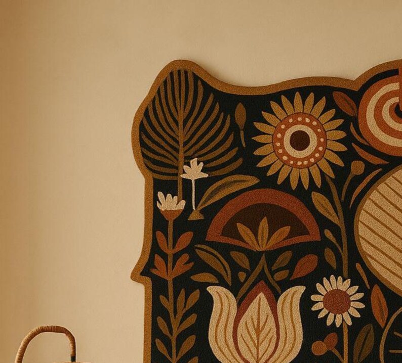 Modern terrakotta svart folklig botanisk textil handtuftad ullkonst för vardagsrum, abstrakt 3D-mönster högt lågt blommigt sovrum 8x10 mattor bild 8