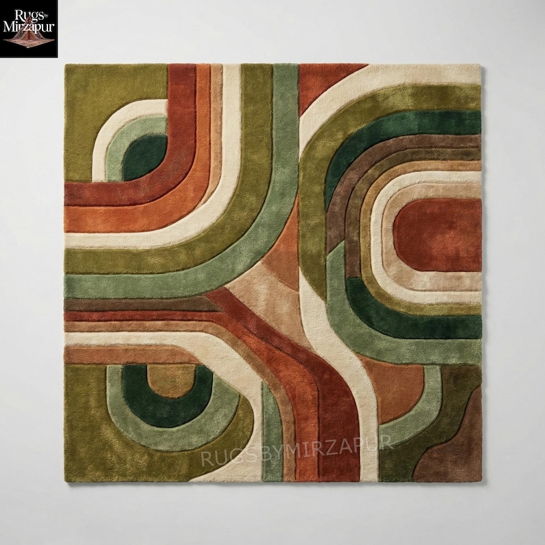 Colorful Retro Geometric Abstract Wool 8x10 Area Rugs, Handmade Tufted ...
