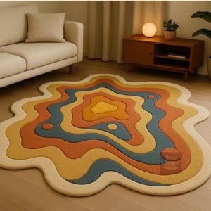 Colorful Irregular Amoeba Hand Tufted 6x8 Wool Area Rugs for Living Room, Modern Wave Pattern Rugs for Kids Room, Handmade 4x6 5x7 5x8 Rugs