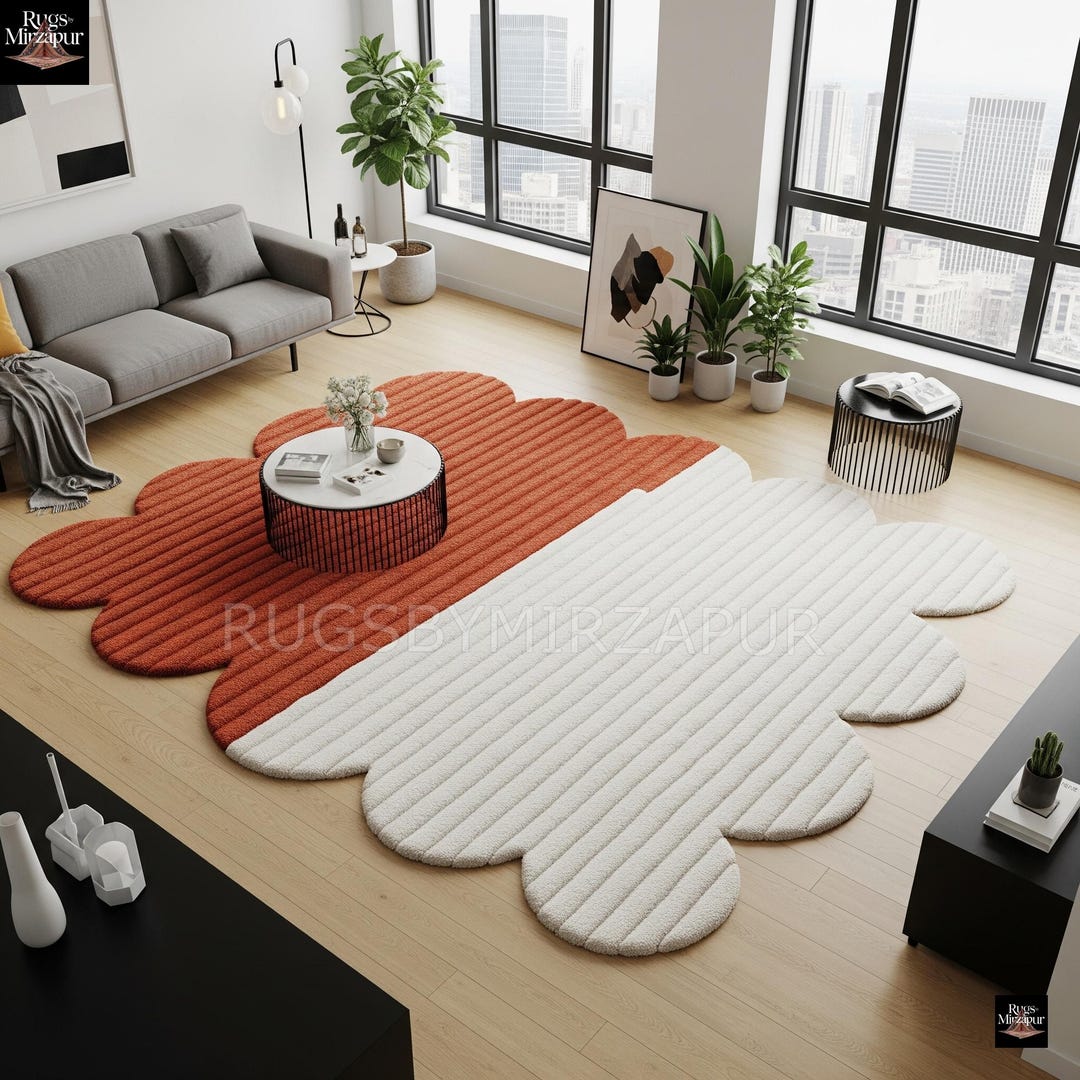 Modern Terracotta and Ivory Hand Tufted Wool 8x10 Area Rugs for Living ...
