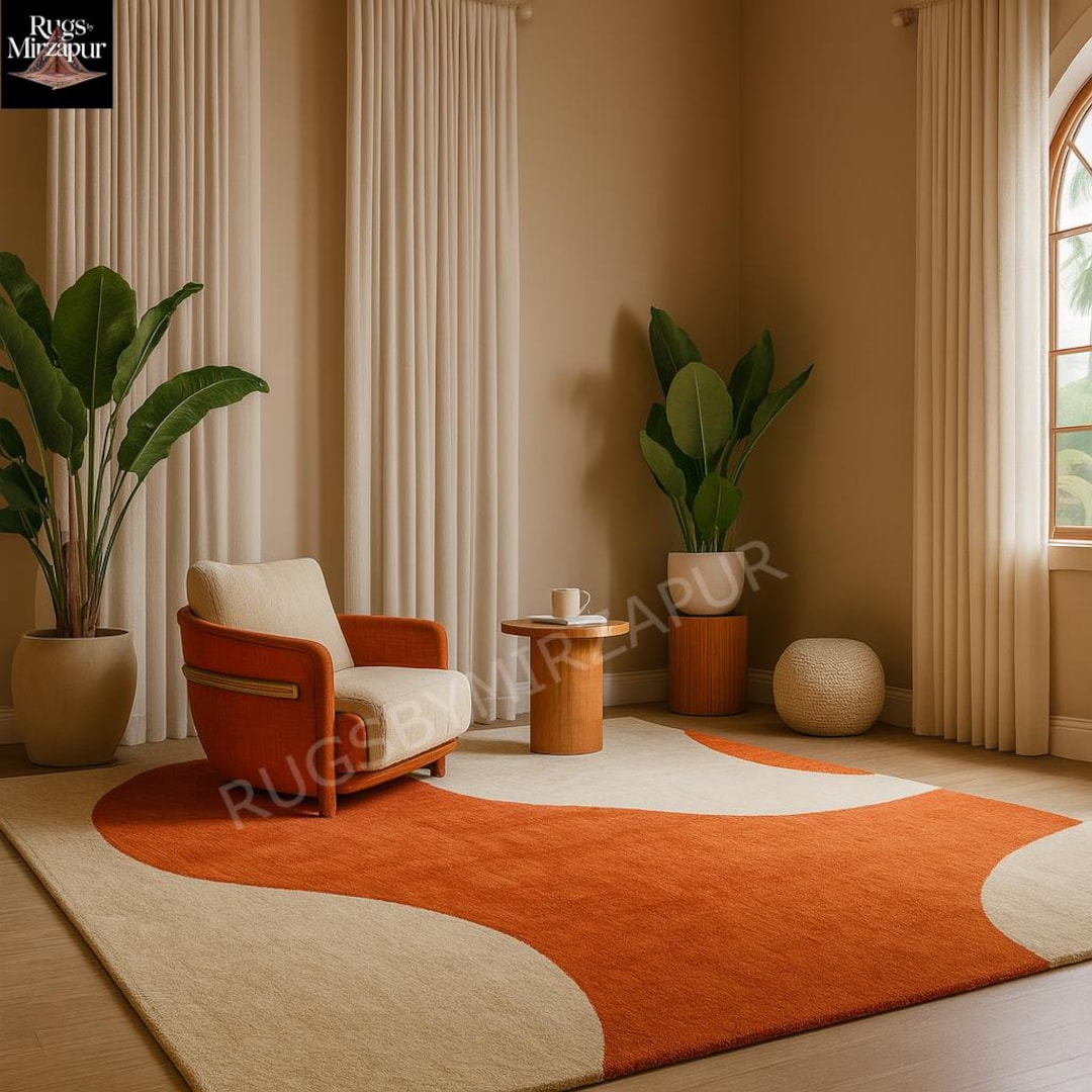 Irregular Orange Cream Modern Organic Wave Pattern Abstract Hand Tufted ...