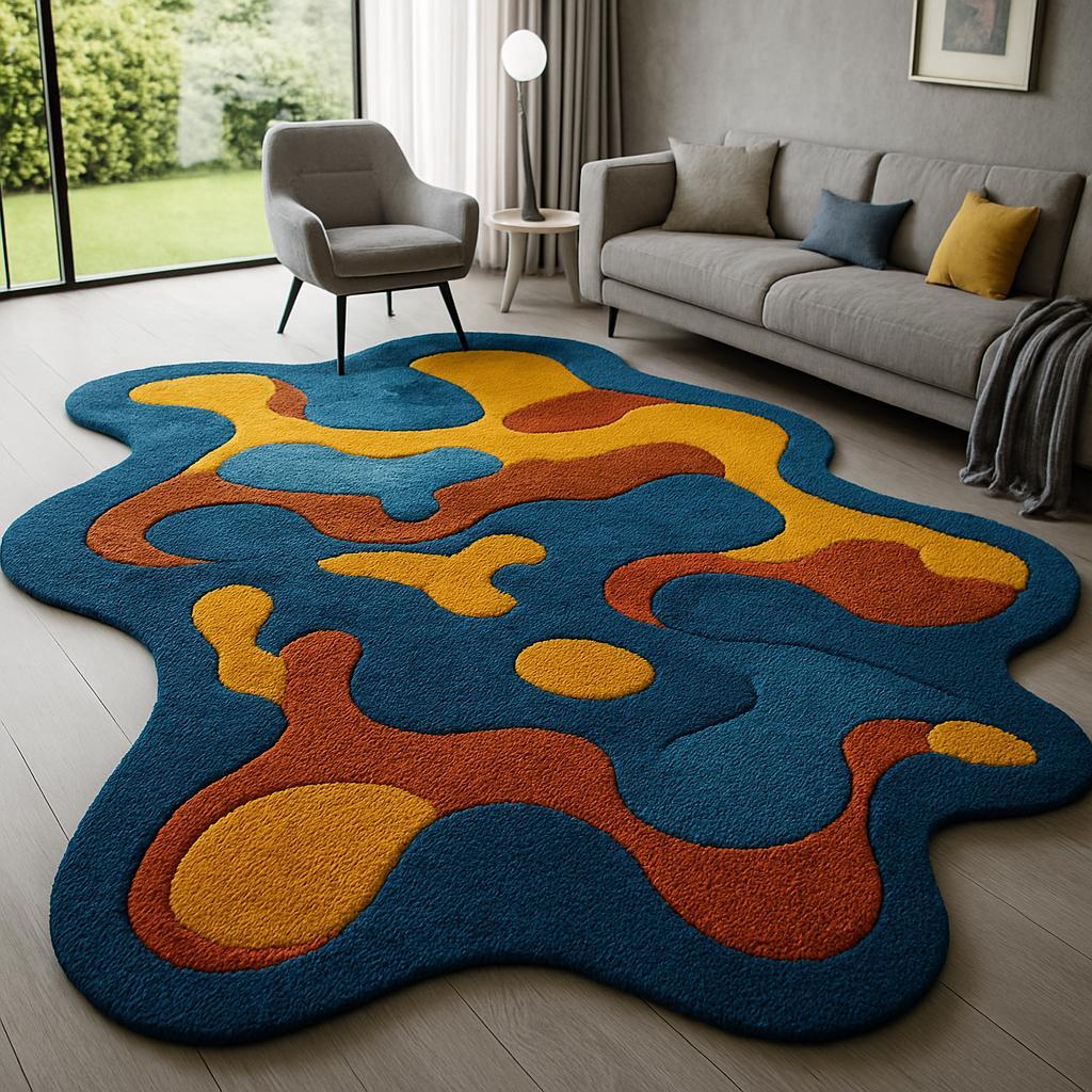 Modern Abstract Wavy Area Rug – Colorful Irregular Shaped Carpet