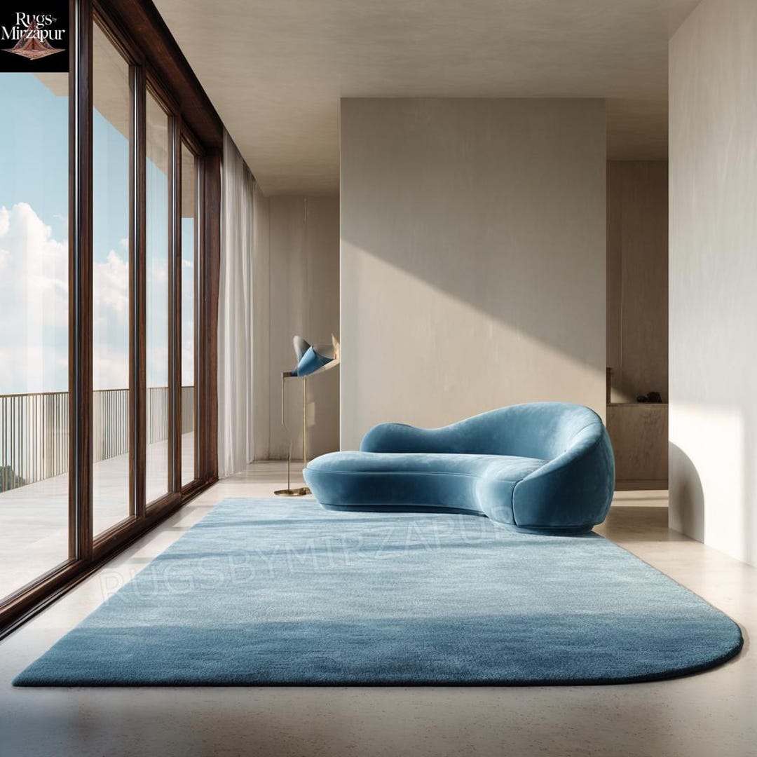 Modern Blue Minimalist Hand Tufted Abstract Wool 8x10 Area Rugs for ...