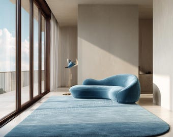 Modern Blue Minimalist Hand Tufted Abstract Wool 8x10 Area Rugs for Living Room, Irregular 9x12 Rugs for Dining Room, Handmade 6x9 8x10 Rugs