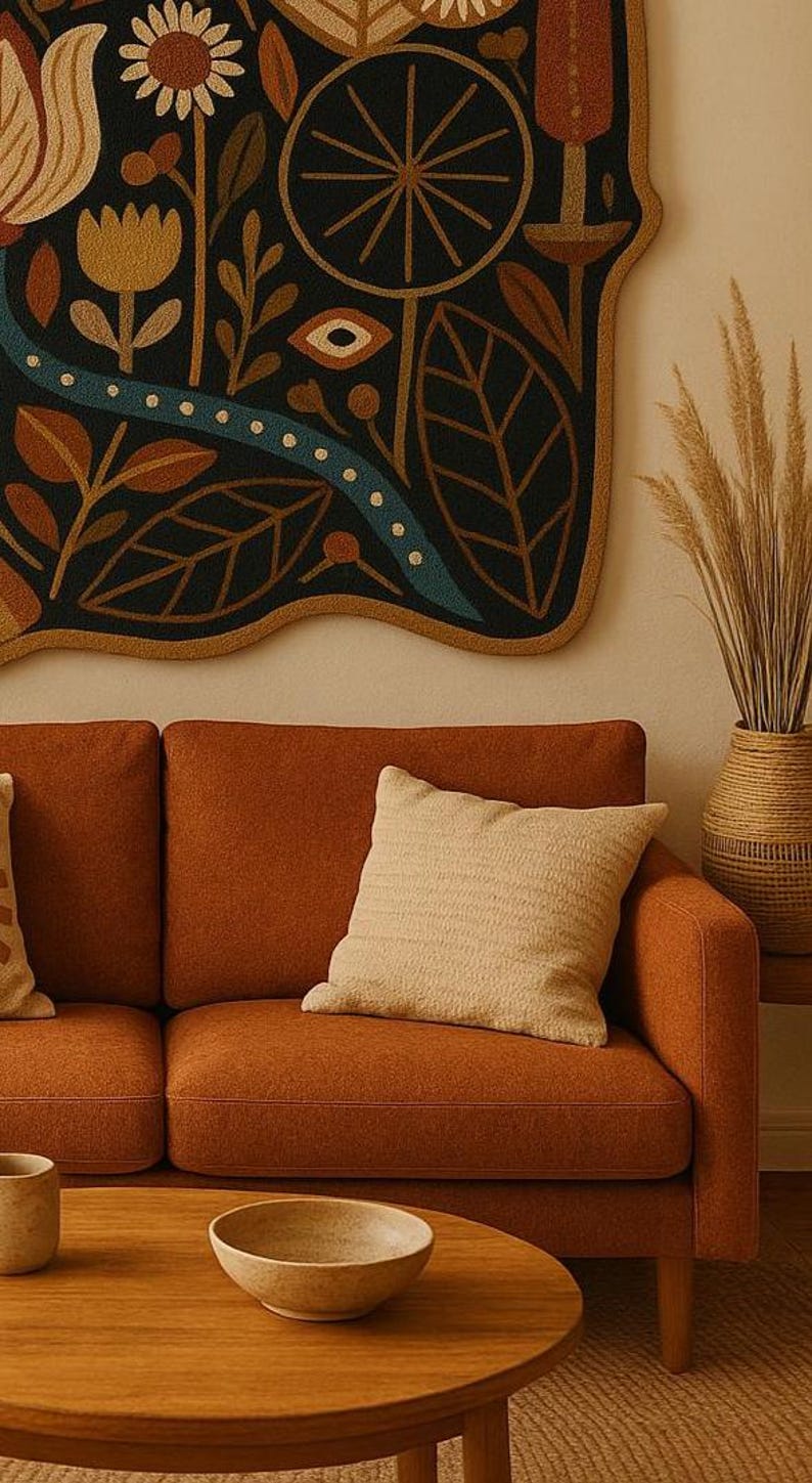 Modern terrakotta svart folklig botanisk textil handtuftad ullkonst för vardagsrum, abstrakt 3D-mönster högt lågt blommigt sovrum 8x10 mattor bild 7