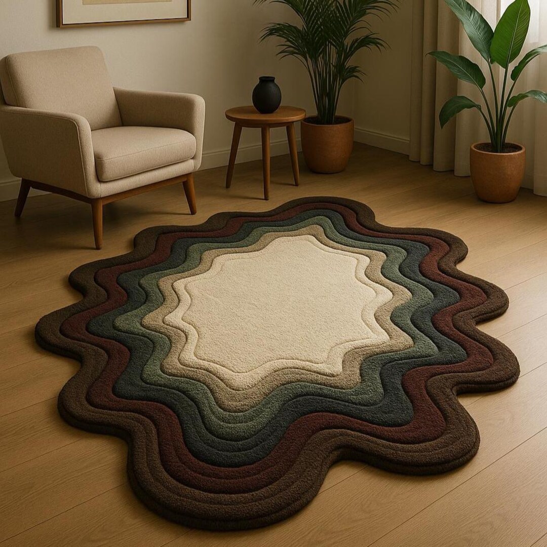 Amorph Rugs Amoeba Shaped Wool Rug, Multicolor Gradient High-low Textured Floor ...