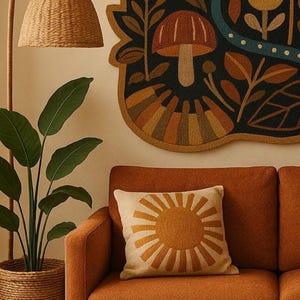 Modern terrakotta svart folklig botanisk textil handtuftad ullkonst för vardagsrum, abstrakt 3D-mönster högt lågt blommigt sovrum 8x10 mattor bild 6