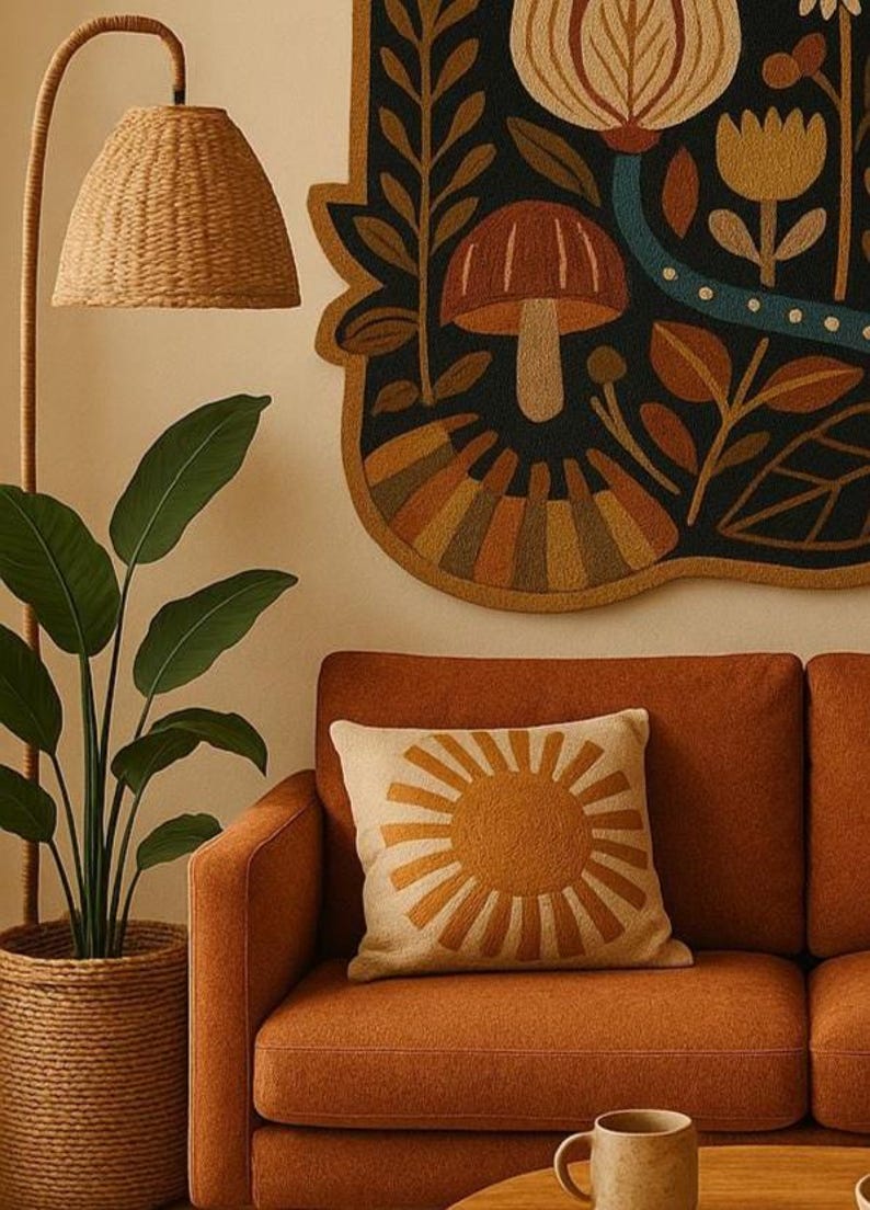 Modern terrakotta svart folklig botanisk textil handtuftad ullkonst för vardagsrum, abstrakt 3D-mönster högt lågt blommigt sovrum 8x10 mattor bild 6
