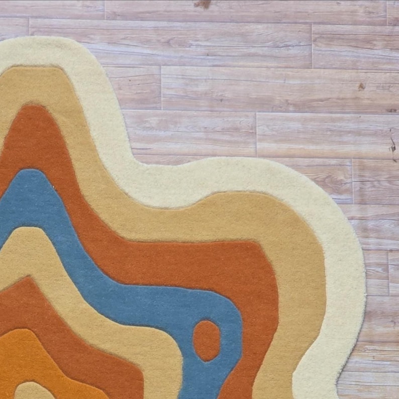 Undulating Small Rugs Colorful Irregular Amoeba Hand Tufted 6x8 Wool Area Rugs for Living ...