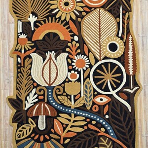 Modern terrakotta svart folklig botanisk textil handtuftad ullkonst för vardagsrum, abstrakt 3D-mönster högt lågt blommigt sovrum 8x10 mattor bild 20
