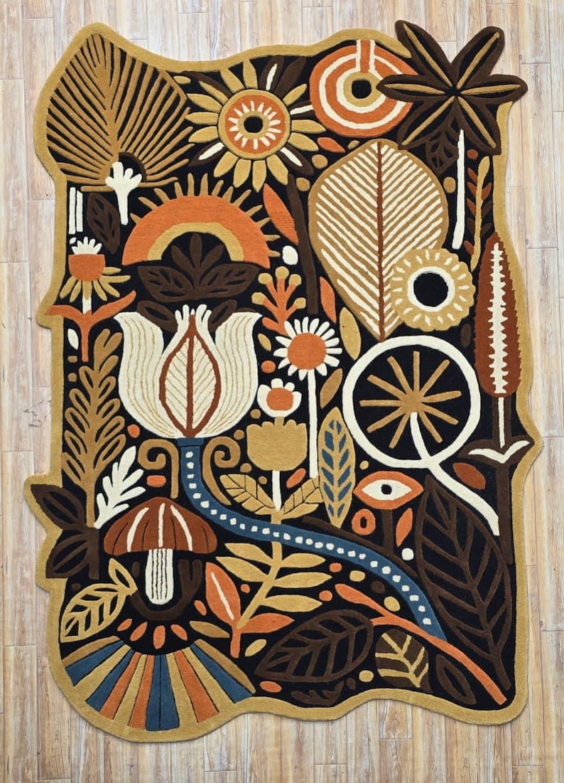 Modern terrakotta svart folklig botanisk textil handtuftad ullkonst för vardagsrum, abstrakt 3D-mönster högt lågt blommigt sovrum 8x10 mattor bild 20