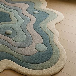 Modern Abstract Layered Area Rug – Wavy Topographic Design in Calming ...