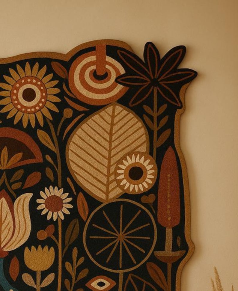 Modern terrakotta svart folklig botanisk textil handtuftad ullkonst för vardagsrum, abstrakt 3D-mönster högt lågt blommigt sovrum 8x10 mattor bild 9