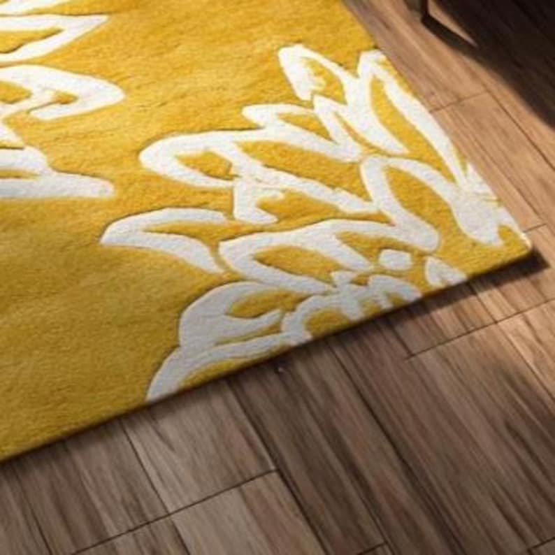Mustard Yellow Ivory Floral Modern Contemporary Hand Tufted Living Room ...