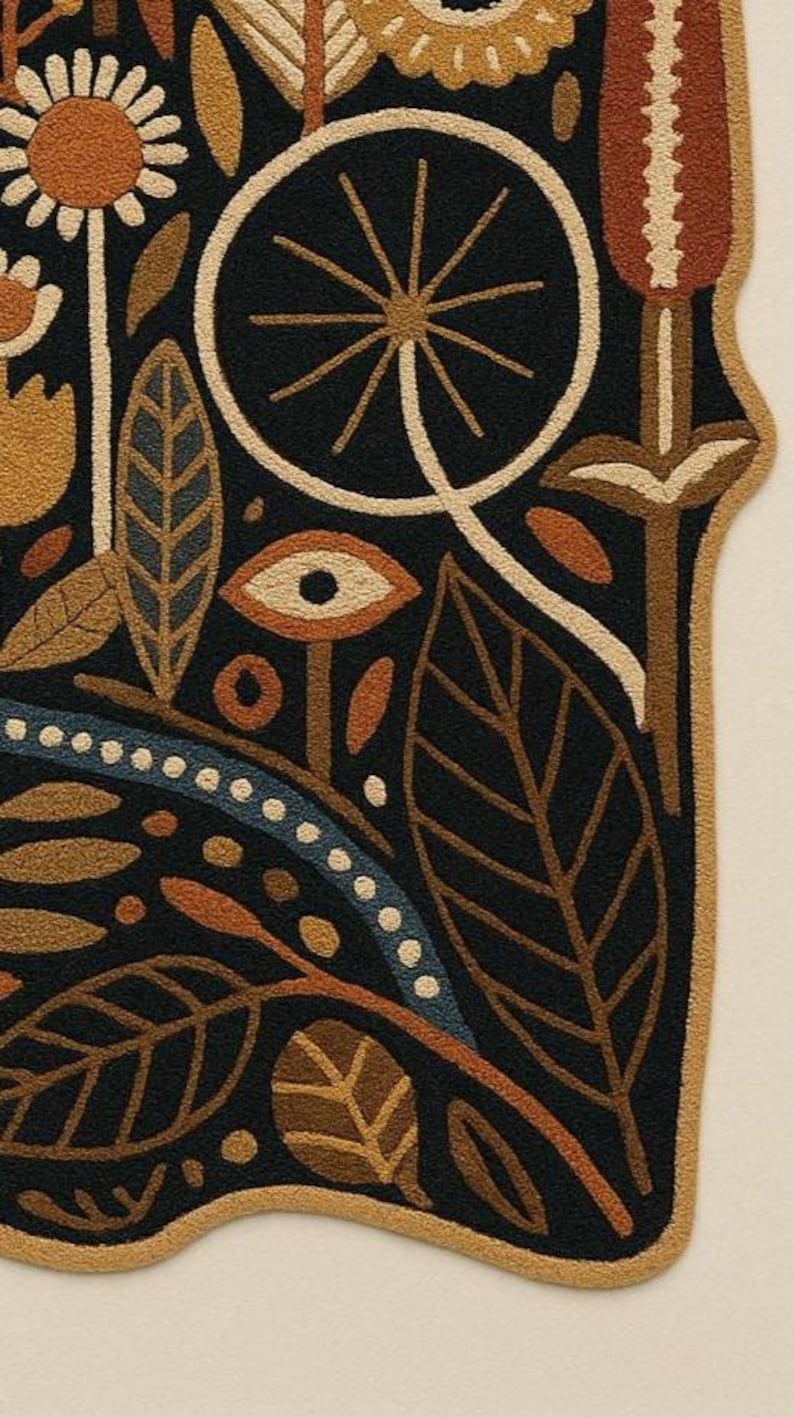 Modern terrakotta svart folklig botanisk textil handtuftad ullkonst för vardagsrum, abstrakt 3D-mönster högt lågt blommigt sovrum 8x10 mattor bild 5