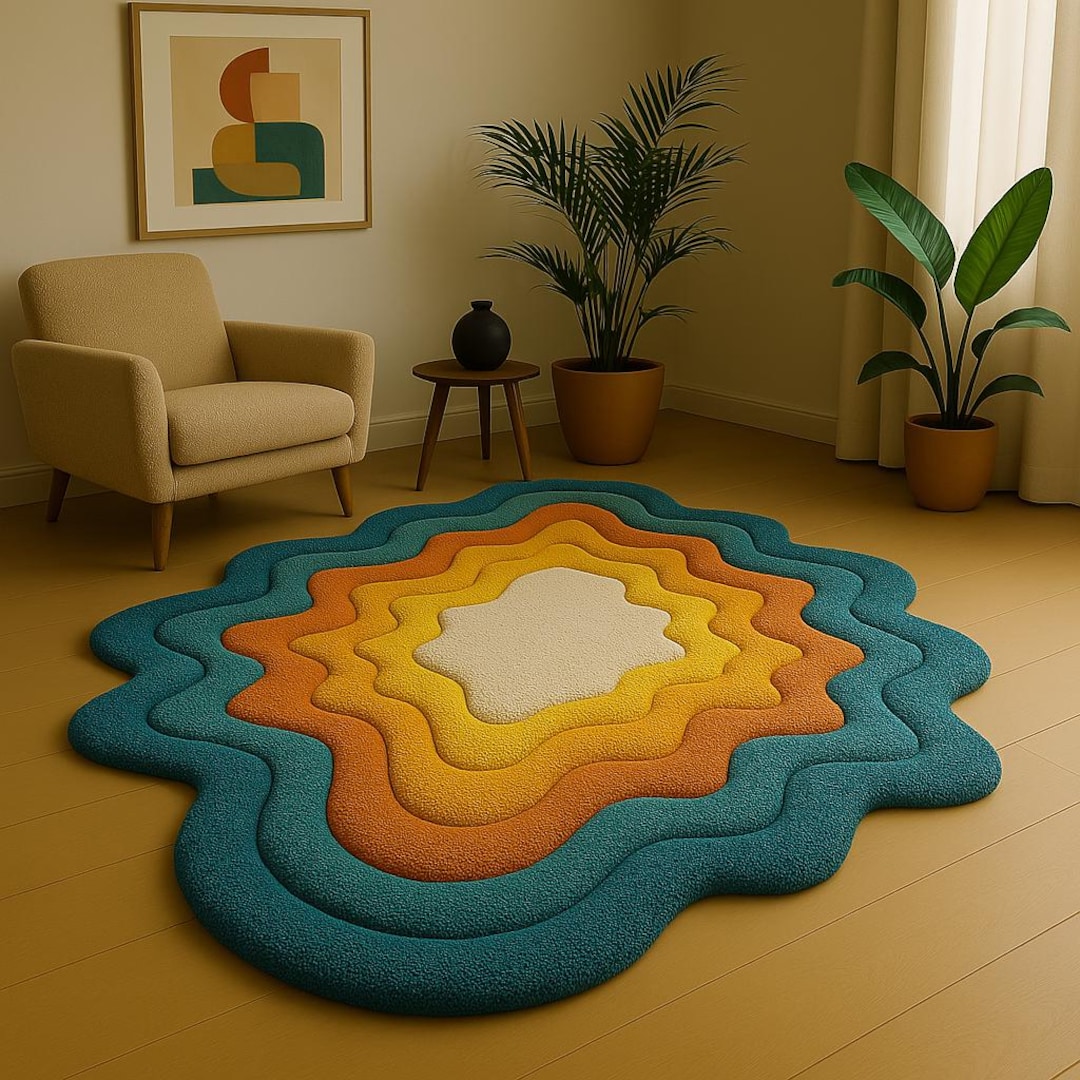 Colorful Irregular Amoeba Shape Hand Tufted Wool 5x7 Area Rugs for ...
