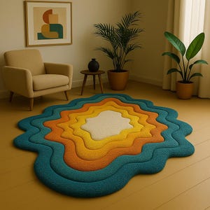 Colorful Irregular Amoeba Shape Hand Tufted Wool 5x7 Area Rugs for Living Room, Modern Handmade Rugs for KIds Room, Custom 4x6 5x8 6x9 Rugs