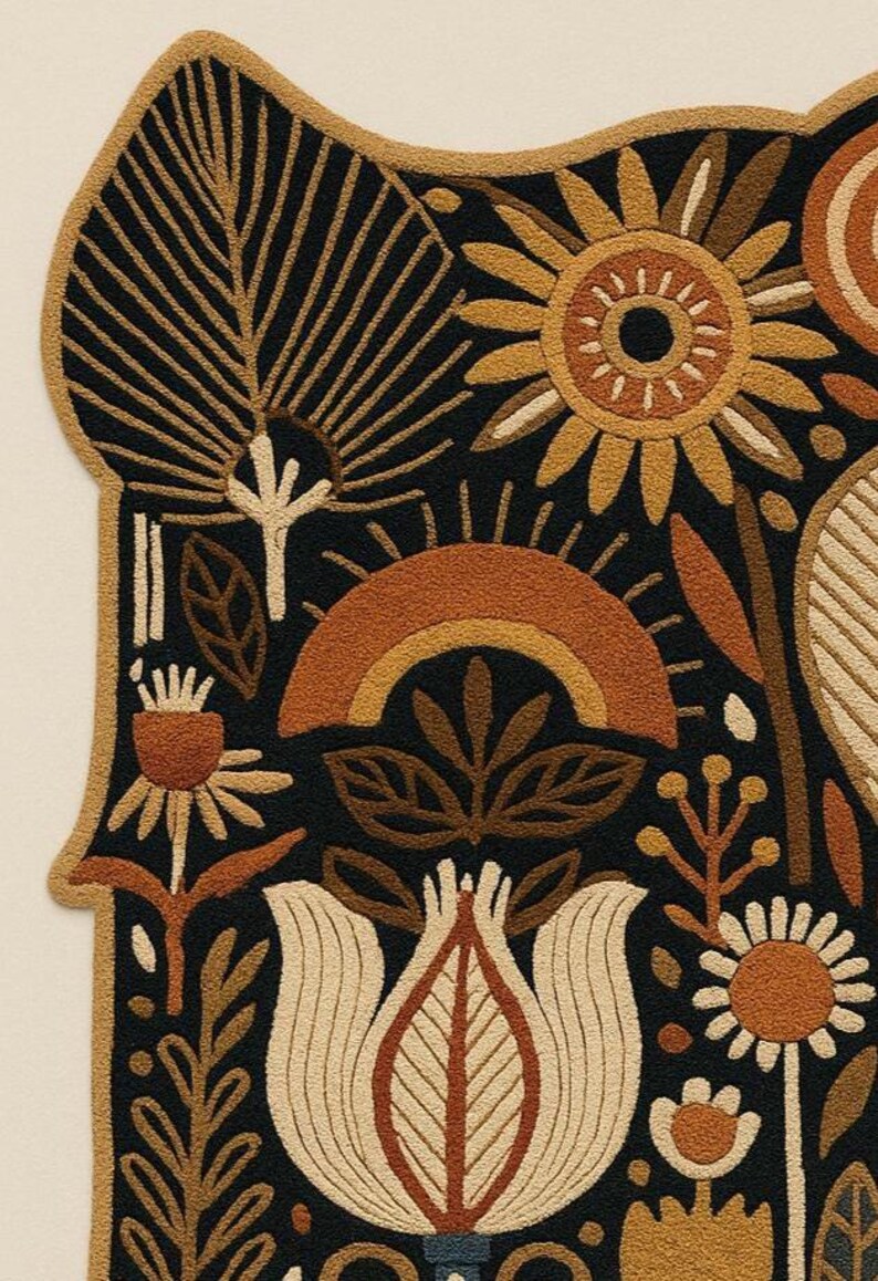Modern terrakotta svart folklig botanisk textil handtuftad ullkonst för vardagsrum, abstrakt 3D-mönster högt lågt blommigt sovrum 8x10 mattor bild 2