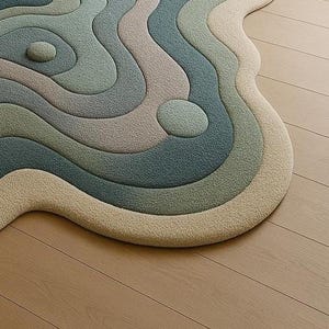 Modern Abstract Layered Area Rug – Wavy Topographic Design in Calming ...