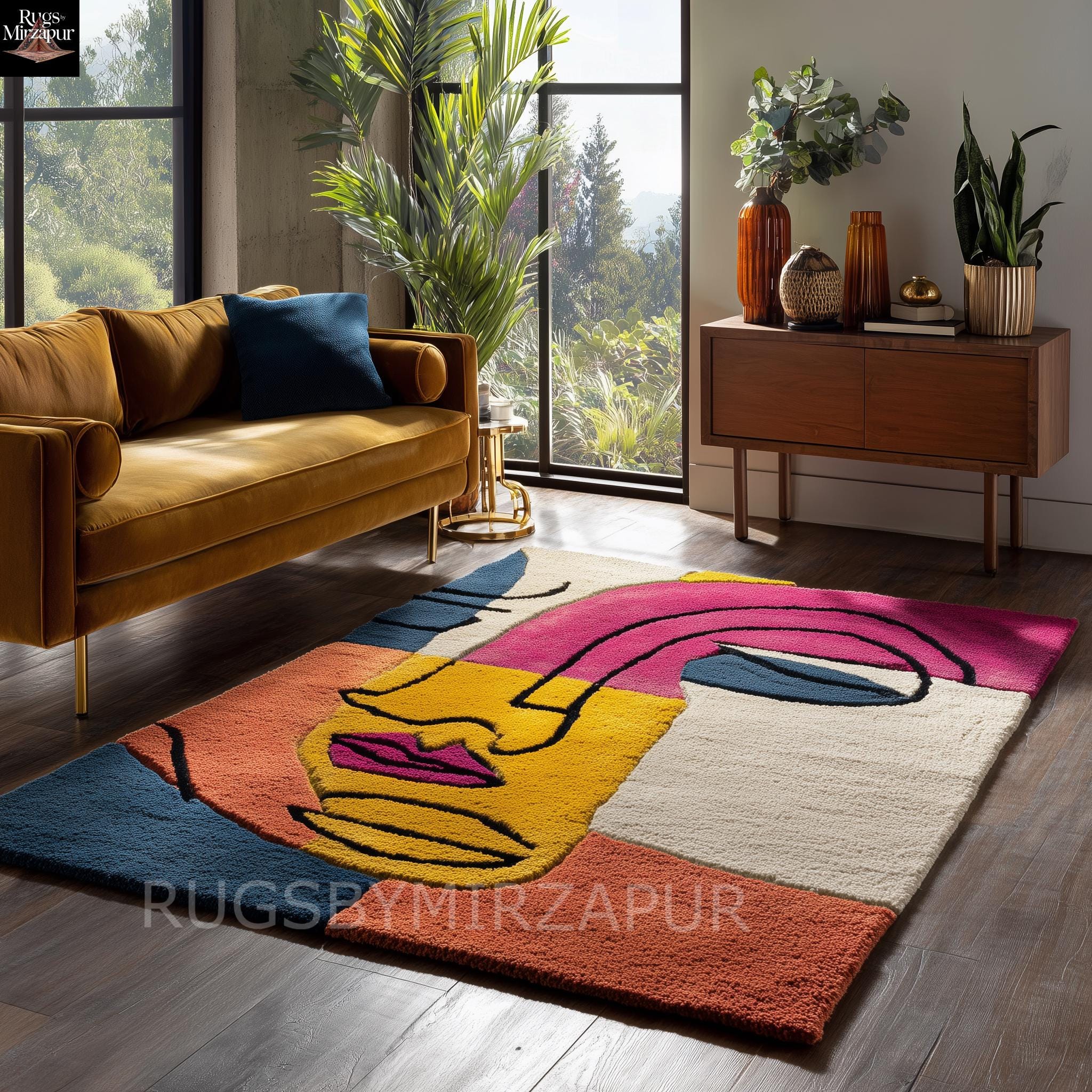 Multicolor Face Abstract Hand Tufted Wool 8x10 Area Rugs for Living ...