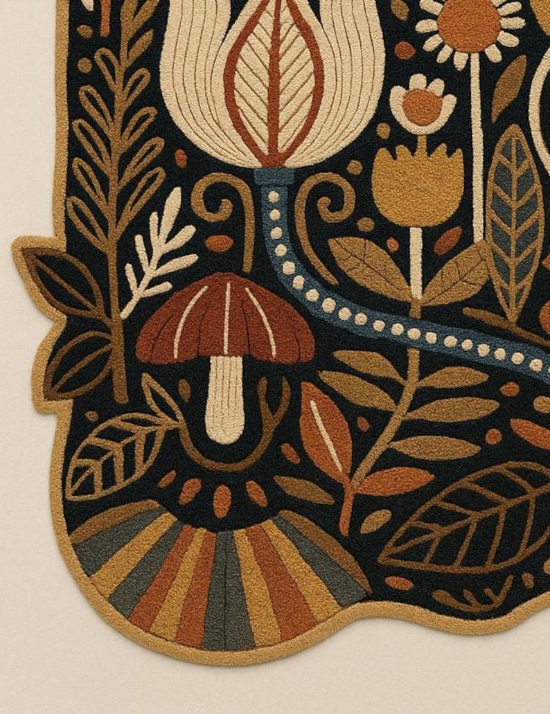 Modern terrakotta svart folklig botanisk textil handtuftad ullkonst för vardagsrum, abstrakt 3D-mönster högt lågt blommigt sovrum 8x10 mattor bild 3
