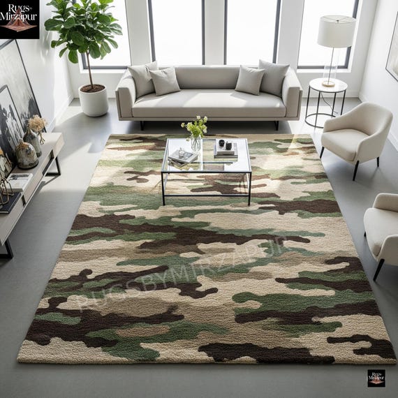 Multicolor Modern Camouflage Hand Tufted Textured Wool 8x10 Area Rug for Living Room, Abstract Contemporary 6x9 Rugs for Nursery & Kids Room