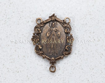 Divine Mercy, Jesus I Trust in You, Heirloom Bronze Rosary Center, Saint Faustina French Antique Replica Catholic Medal