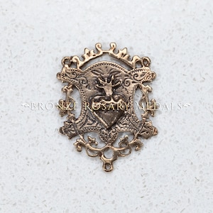 Lacy Sacred Heart of Jesus Heirloom Bronze Rosary Center, Rustic Antique Replica Catholic Medal