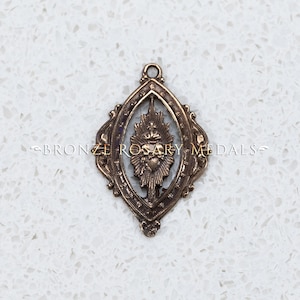 Delicate Sacred Heart Bronze Heirloom Catholic Medal, French Antique Replica Catholic Medal