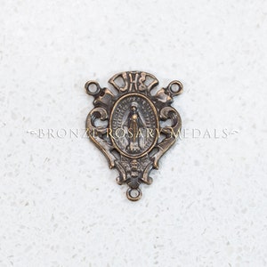 Elegant Miraculous Medal Bronze Rosary Center with Angel & Intricate Scrolls Design, Heirloom Catholic Rosary Center, French Antique Replica