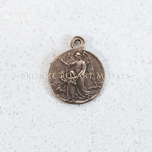 Guardian Angel & Jesus Solid Bronze Heirloom Catholic Medal, French Antique Replica Catholic Medal