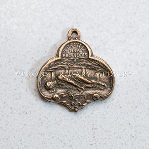 St Cecilia Oro Pro Nobis (Pray for Us) Heirloom Bronze Medal, Antique Replica Medal of the Patron Saint of Musicians and Poets