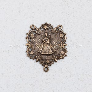 Our Lady of Charity Surrounded by Stars Heirloom Catholic Rosary Center, French Antique Replica Centerpiece