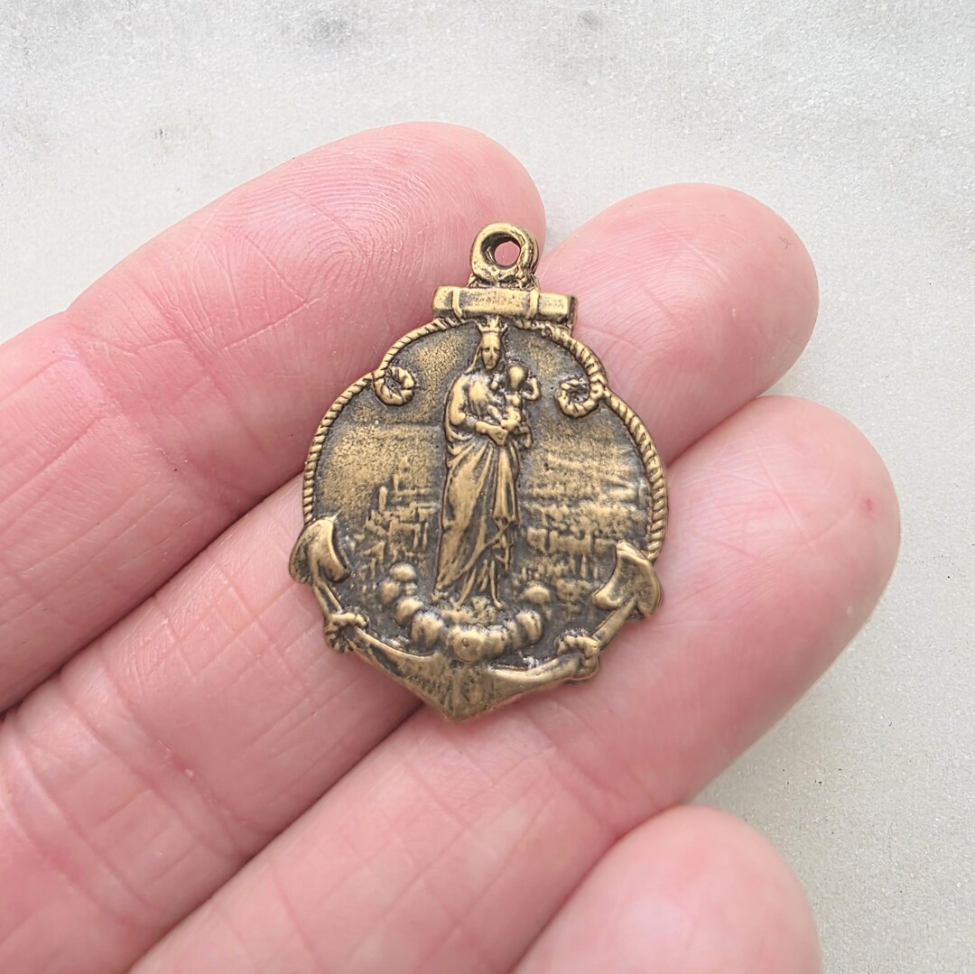Our Lady De La Garde Heirloom Bronze Rosary Medal, French Antique ...
