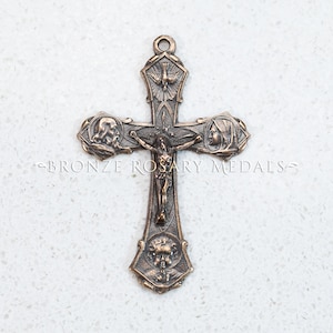 The Holy Family Heirloom Bronze Rosary Crucifix, Antique Replica Medal