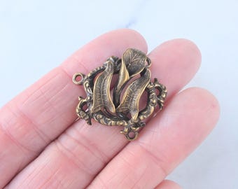 Carved Lily Heirloom Bronze Rosary Center | Antique Style Floral Connector