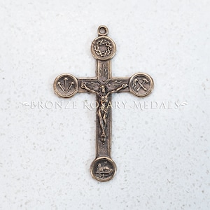 Crown of Thorns, Lamb of God Heirloom Bronze Rosary Crucifix, Antique Replica Medal