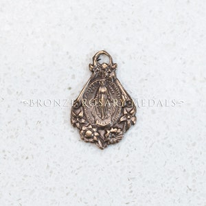 Floral Miraculous Medal with the Virgin Mary Surrounded by Flowers Heirloom Catholic Medal, French Antique Replica