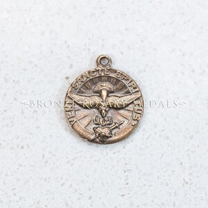 The Small Cast Bronze Holy Spirit Heirloom Catholic Medal with the Immaculate Heart of Mary Antique Replica Medal