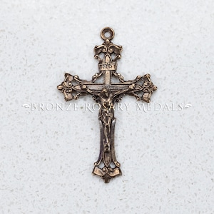 Old Roma Heirloom Bronze Rosary Crucifix, Italian Antique Replica Medal