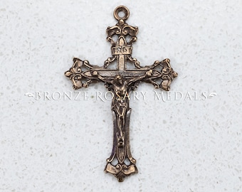 Old Roma Heirloom Bronze Rosary Crucifix, Italian Antique Replica Medal