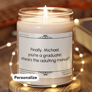 Kantige personalisierte Graduierung Geschenk Mut Junggeselle Abschluss Geschenk Urkomisch Master Abschluss Geschenk, benutzerdefinierte graduate Geschenk Einzigartige lustige Kerze