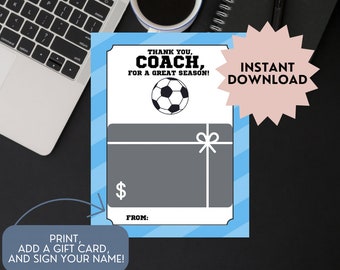 Coach gift card, gift for coach, thank you coach, soccer coach, thank you card for coach, coach thank you card, printable card