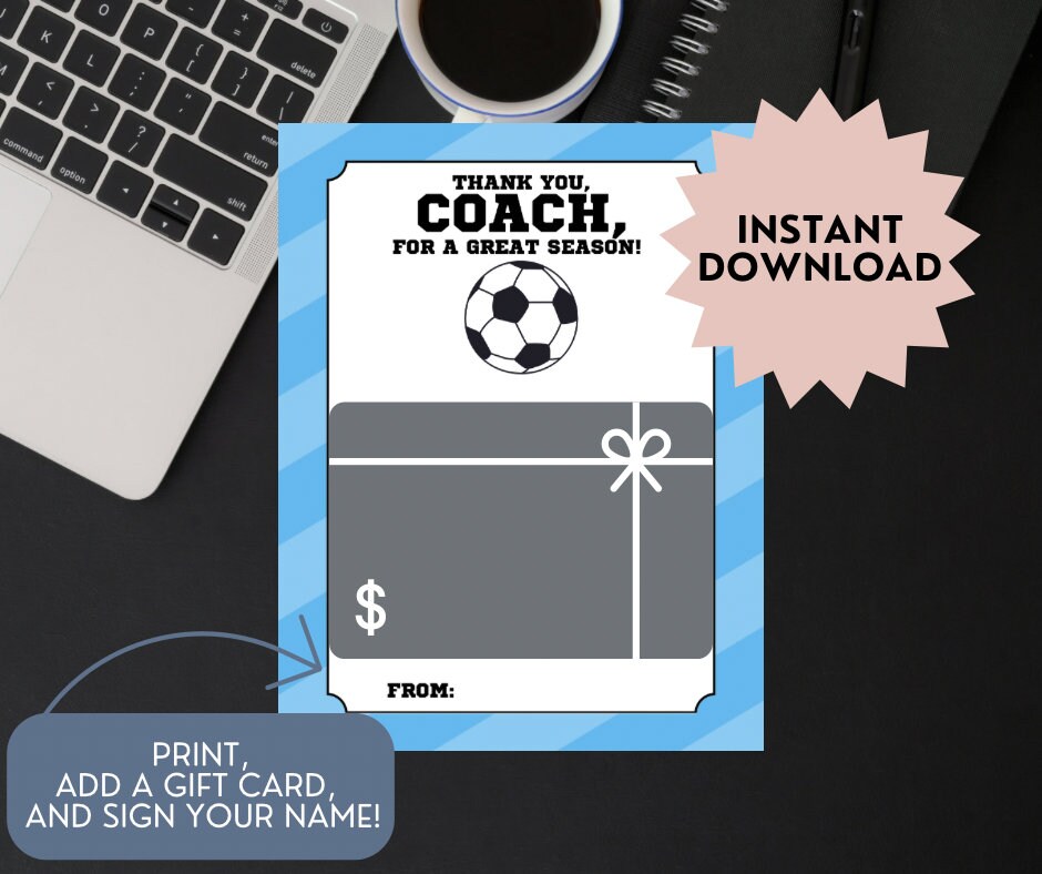 Coach Gift Card, Gift for Coach, Thank You Coach, Soccer Coach, Thank