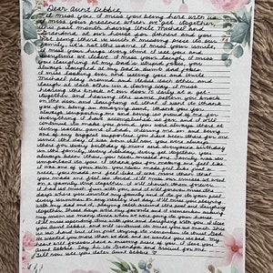 Oversized handwritten letter, handwritten memento letter, handwritten vows, hand written letter, hand written letter, framed love letter