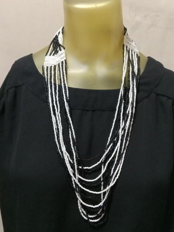 Multistrand Black And White Beaded Necklace