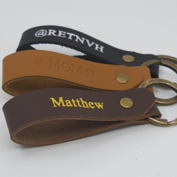 Personalized Leather Keychain. Custom Monogrammed Leather Keychain. Made by hand in the USA. Gold and Silver Foil Available. Key Fob. Custom