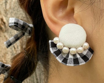 SALE!! Handmade Frill Ear clips, Fabric covered, Ear accessories, Pearl accessory, Gifts for her, Pick your colour