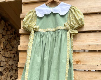 Robe smockée en coton bio faite main, manches bouffantes à fleurs, poches, printemps/été, robe de maternité, ajustable, ensemble assorti pour la fête des mères